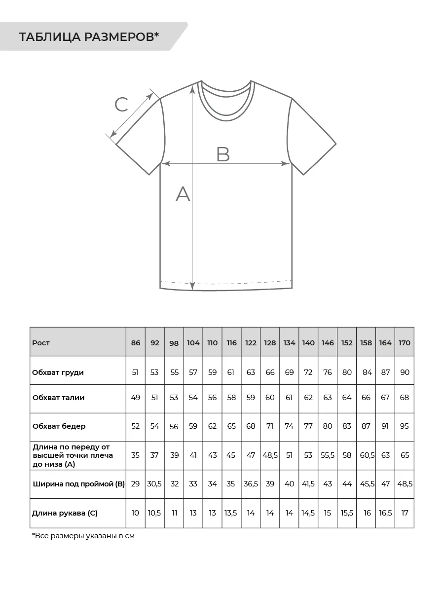 размерная таблица Детская футболка